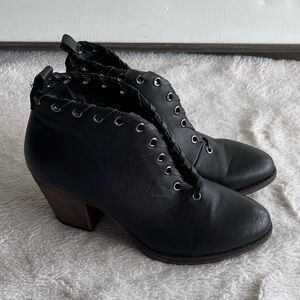 Mata vegan leather black pull on ankle bootie